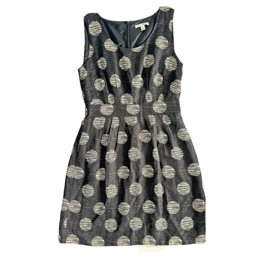 Banana Republic Linen Cream Black Polka Dot Textured Lined Sheath Dress 10